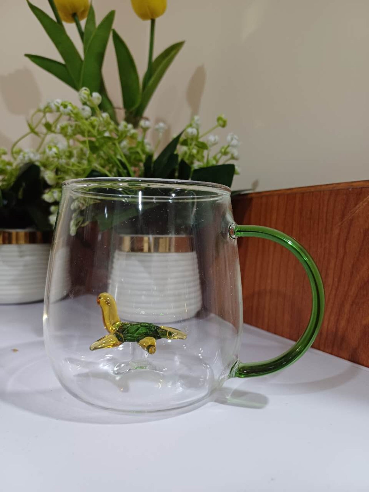 3d glass mugs turtle inside